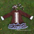 Football dress new design ruffle dress clothes 100%cotton cute children's kids clothes with matching necklace and headband